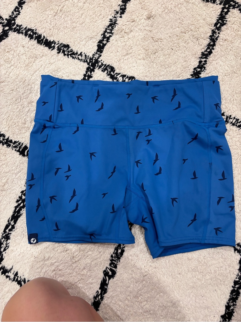 oiselle Blue Bird-Print Bike Shorts